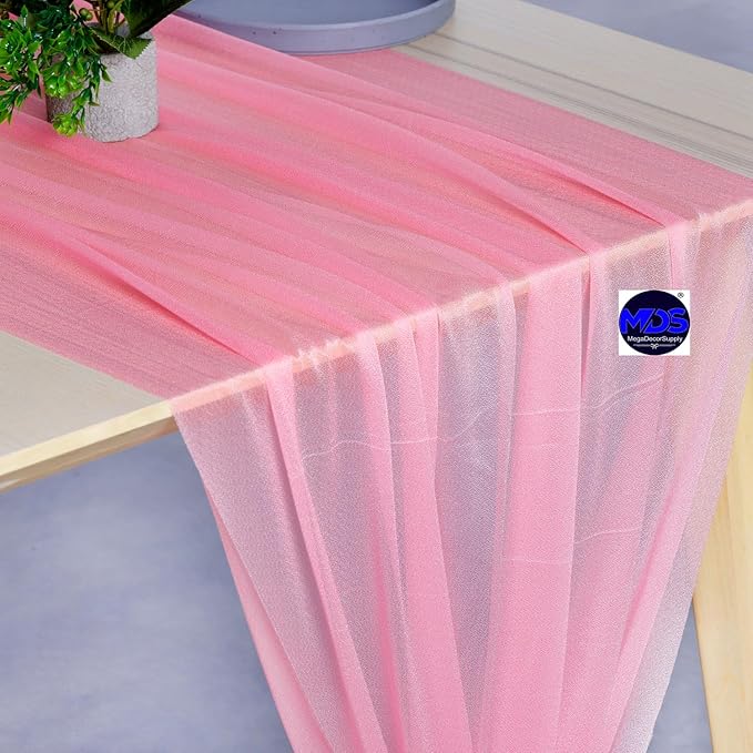 MDS Halloween Chiffon Table Runner - 10 Pack, 29 x 170 Inches, 14ft Each - Sheer Spooky Table Runners for Haunted House Parties, Trick-or-Treat Tables, Witchy Décor, Wedding & Events - Coral