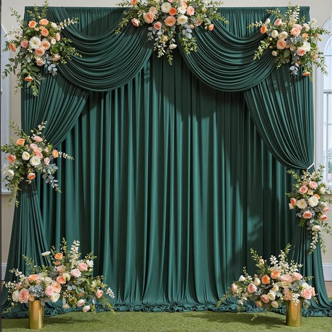 Backdrop Curtain Set – Hunter Green Polyester, 8 Panels, 5 ft x 10 ft Each