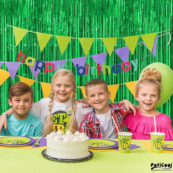 Streamers Party Backdrop Curtains, Green Metallic PET, 4 Pack 3.2 x 8.2 FT