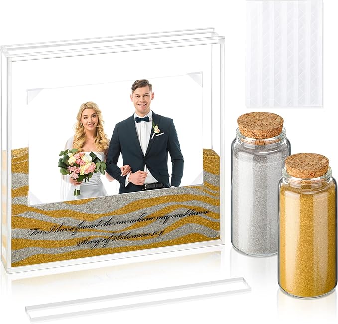 Wall Tabletop Frame Wedding Unity Sand Kit, Clear Acrylic, Yellow and Gray