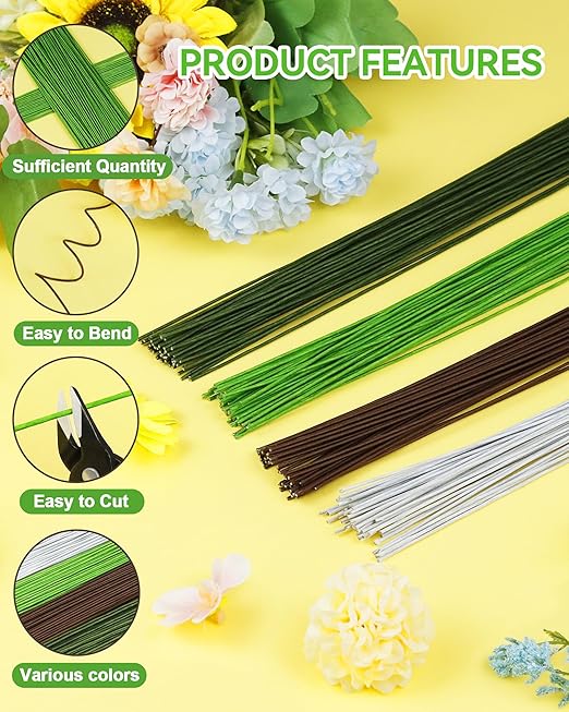 100 PCS FIVEIZERO 18 Gauge Brown Floral Wire Stems for Artificial Flower Making,Florist Wire,Flower Wires for Crafts,Alambre para Flores for Wreaths, Flower Arrangements and DIY Projects