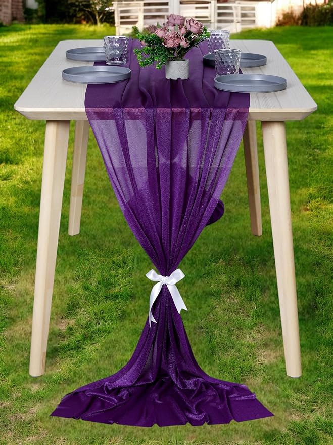 MDS Halloween Chiffon Table Runner - 10 Pack, 29 x 170 Inches, 14ft Each - Sheer Spooky Table Runners for Haunted House Parties, Trick-or-Treat Tables, Witchy Décor, Wedding & Events - Cadbury Purple