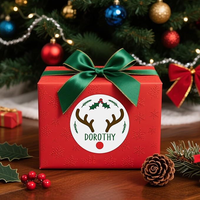 callie Personalized Christmas Stickers - Custom Name, 1.97 Inch Santa Deer Design Waterproof Merry Christmas Stickers Labels for Envelopes Seals Crafts Cards Gifts (30PCS)