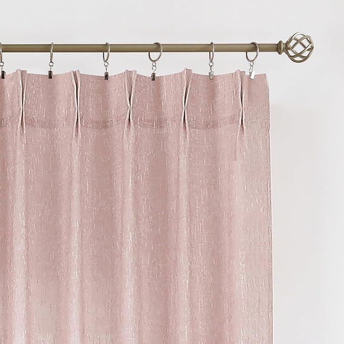 Vision Home Pink Pinch Pleated Semi Sheer Curtains for Girls Bedroom Living Room Textured Light Filtering Window Curtains 63 inch Rayon Blended Pinch Pleat Pink Drapes with Hooks 2 Panels 40" Wx63 L