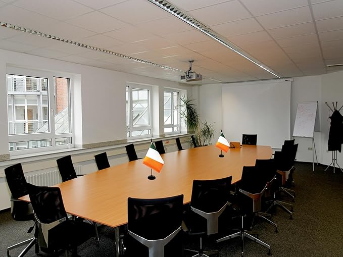 2 Pack Ireland Desk Flag, Irish Table Office Flag with Solid Pole and Stand Base, International Country Flag, Festival Celebration, Classroom Meeting Desktop Decoration (Ireland)