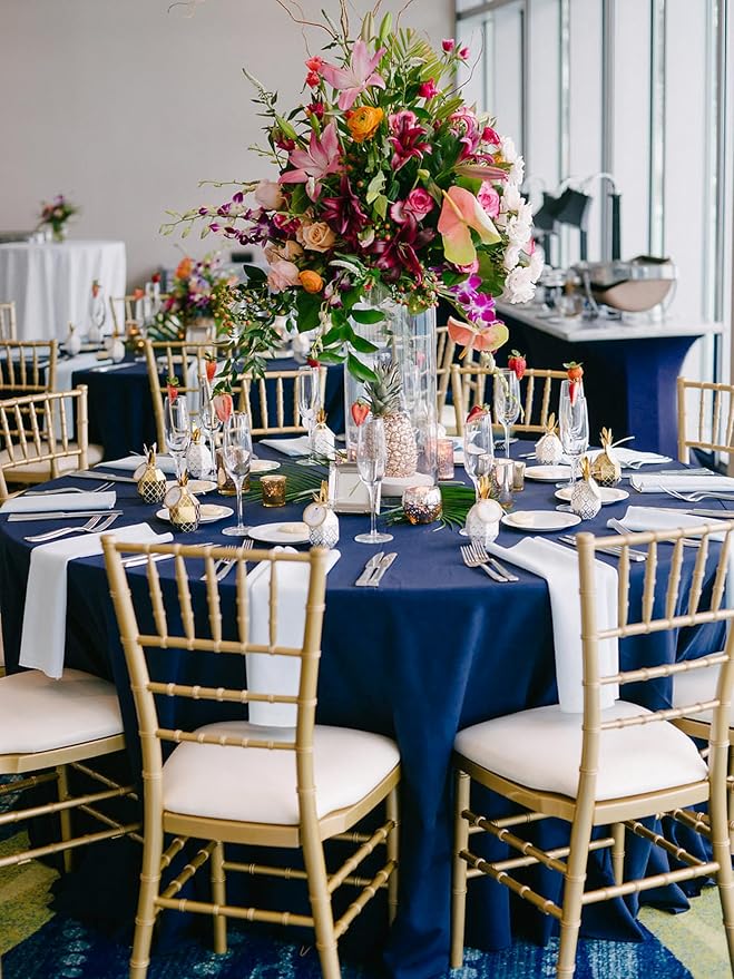 6 Pack Round Tablecloths - 120 Inch, Navy Blue Polyester Table Cover for Round Table, Stain and Wrinkle Resistant Washable Fabric Table Cloth, Polyester Tablecloth for Wedding Banquet Parties