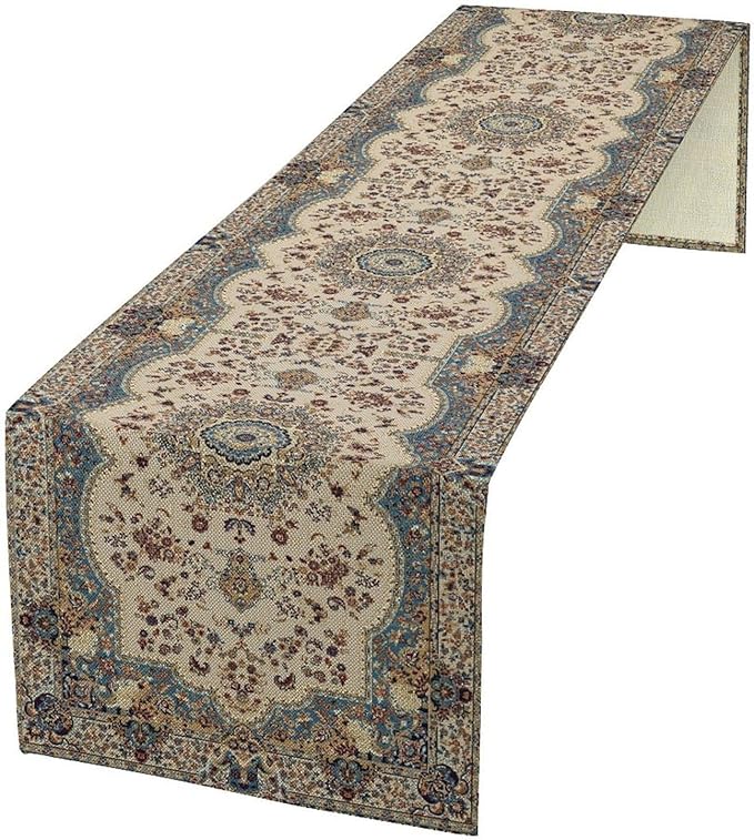 Boho Vintage French Table Runner,Retro Flower Rustic Country Style Floral Print Pattern for Home Kitchen Table Decor Dining Coffee Room Garden Party Decor 13x36in