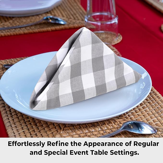 Cloth Dinner Napkins Set of 6, Grey Checkered Cotton, 20x20 Inch