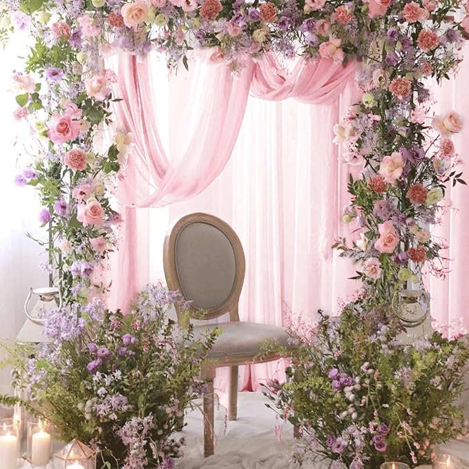 Wedding Arch Draping Fabric 29" x 18 FT Light Pink Sheer Chiffon Outdoor Curtain Drapes for Wedding Birthday Party Ceremony Decor(1 Panel, Light Pink)