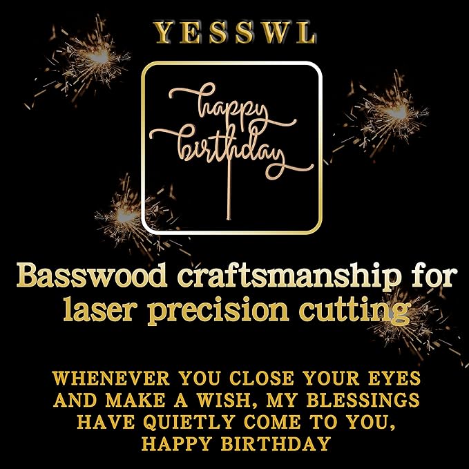 Birthday Cake Topper, Basswood Happy Birthday Sign, 8 x 7 Inch