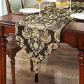 Embroidered Dark Brown Table Runners 120" Boho Thick Chenille Gold Floral Pattern for Party Decor