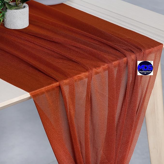 MDS Halloween Chiffon Table Runner - 12 Pack, 29 x 170 Inches, 14ft Each - Sheer Spooky Table Runners for Haunted House Parties, Trick-or-Treat Tables, Witchy Décor, Wedding & Events - Terracotta