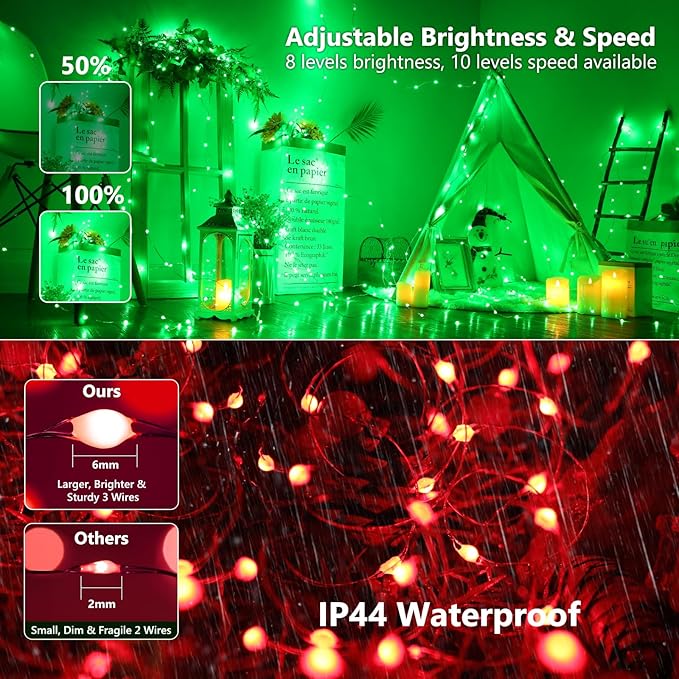Indoor String Lights - 100 LED Color Changing Fairy Lights, 33 Ft Music Sync