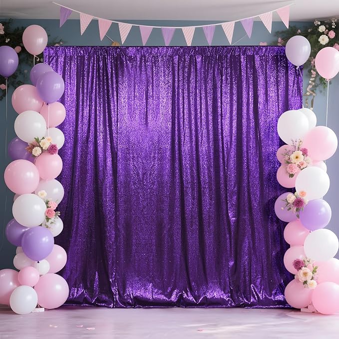 SquarePie Sequin Backdrop Curtain Not See Through Thick Glitter Background for Party 6FT x 8FT Purple