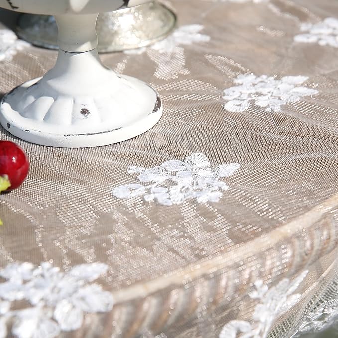 patdrea Designer White Lace Elegant Tablecloth for Square Tables,Vintage Tulle French Romantic Knitted Embroidered Overlay Tablecloths Decor for Kitchen Wedding Banquet,63"*63"
