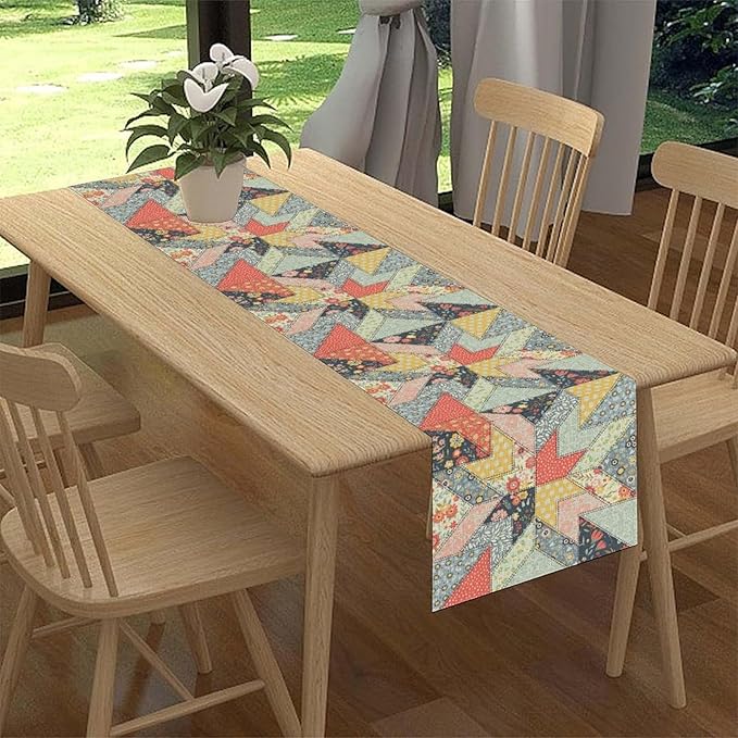 Boho Patchwork Table Runner, Vintage Farmhouse Colorful Wildflowers Bohemian Paisley Flower Table Center Decor for Home Kitchen Dining Patio Holiday Party Indoor Table Decorations, 13"x108" Inch