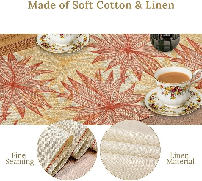 Autumn Chrysanthemum Table Runner, Vintage Modern Geometric Floral Boho Table Runner for Kitchen Dining Bedroom Living Room Table Decor for Indoor Outdoor Home Party, 13x108 Inch
