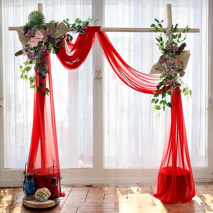MDS Halloween Chiffon Draping Fabric - 2 Panel, 30" Wide x 40ft Long - Sheer Spooky Arbor & Canopy Drapery for Haunted House Backdrops, Party Ceilings, DIY Costumes & Themed Events - Red