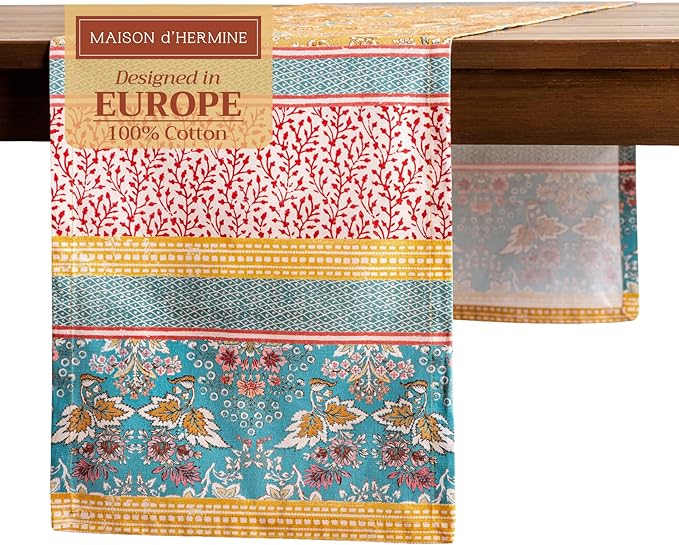 Maison d' Hermine Table Runner 100% Cotton Single Layer Table Runners 72 inches Long Decorative for Home Kitchen Dining Party Baby Shower Wedding Bridal Shower Spring Summer (Marquise, 14.50" x 72")
