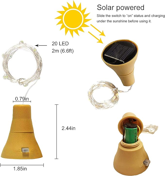 Upgraded 8 Pack Solar Wine Bottle Lights, 20LED Silver Wire Cork Lights Waterproof Fairy Lights for Liquor Bottles Crafts Party Wedding Halloween Christmas Decor(4 Colors)