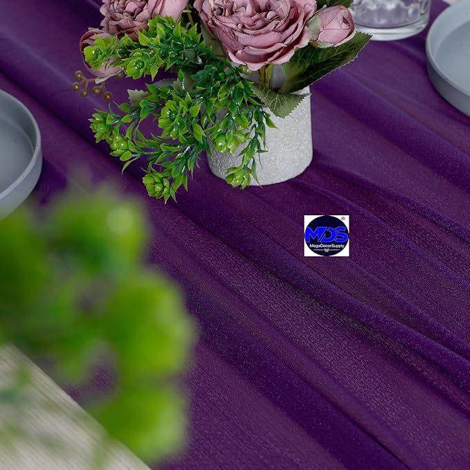 MDS Halloween Chiffon Table Runner - 25 Pack, 29 x 170 Inches, 14ft Each - Sheer Spooky Table Runners for Haunted House Parties, Trick-or-Treat Tables, Witchy Décor, Wedding & Events - Cadbury Purple