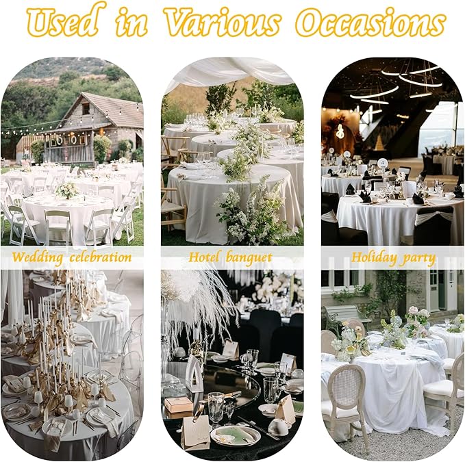 KKJIAF 1 Pack 108 Inch Round Table Cloth, White Overlay Round Satin Table Cover, Silky Satin Dining Tablecloths for Wedding Buffet Parties Banquet Decoration