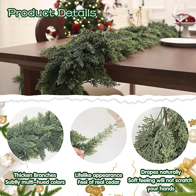 Garland, 6 Feet Green Artificial Cedar with Soft-Touch PE Foliage