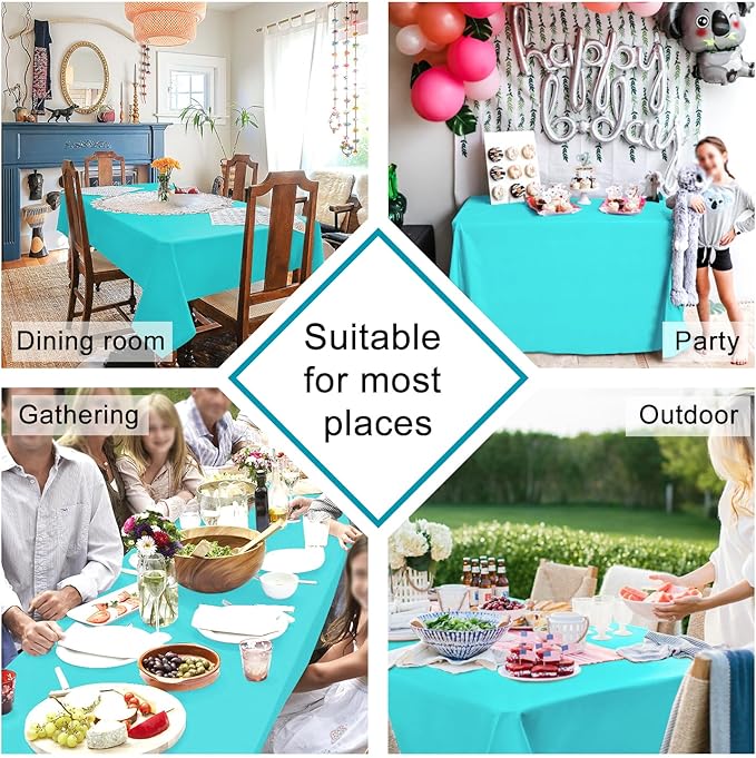 Hiasan Solid Rectangle Tablecloth Aqua - Waterproof Washable Oblong Fabric Table Cloth for Dining Room Kitchen and Outdoor Use, 70 x 108 Inch