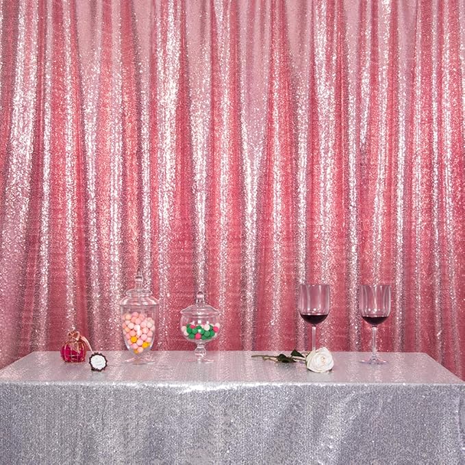 SquarePie Sequin Backdrop Curtain Not See Through Thick Glitter Background for Party 10FT x 10FT Fuchsia Pink