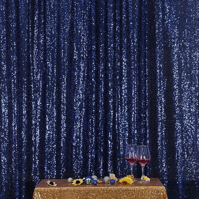 Poise3EHome 6FT x 8FT Navy Blue Sequin Photography Backdrop Curtain for Party Decoration, Navy Blue