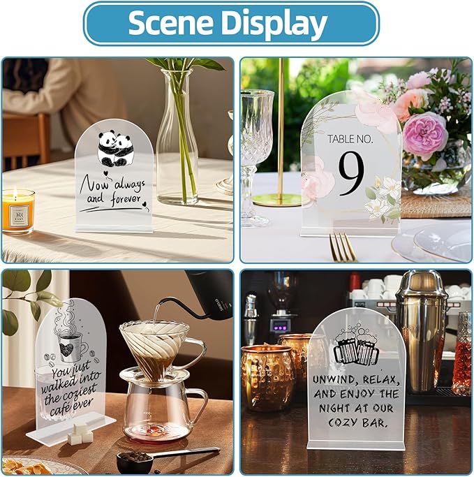 Tabletop Signs: 9 Pack Arched Acrylic 5 x 7 Inch Reusable Blanks