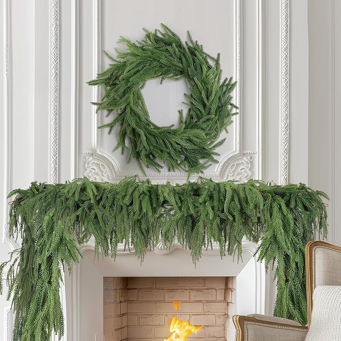 Garland Set – 4 Faux Norfolk Pine Garlands, 6 FT Each, Green