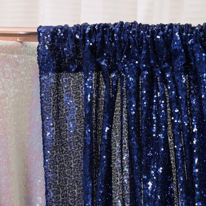 Poise3EHome 7FT x 7FT Sequin Photography Backdrop Curtain for Party Decoration, Navy Blue