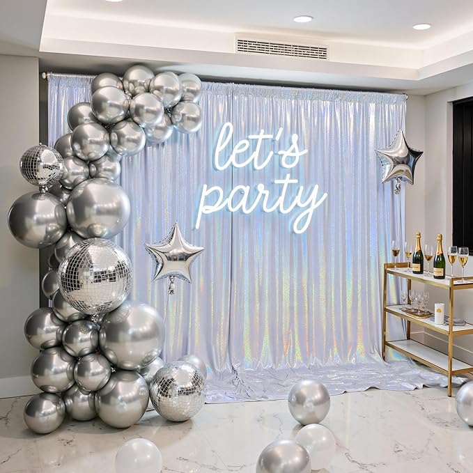 Backdrop Curtain, Laser Silver Sequin, 4 Panels 5x10 ft Each