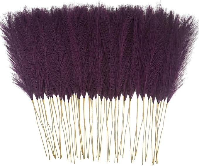 50pcs Pink Faux Pampas Grass Decor, 21.6" Short Artificial Pompous Grass Floral Fake Pompas Grass Branches Vase Filler Flower Arrangement for Home Wedding Boho Decor