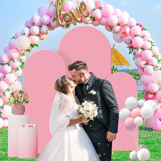 Background Support Equipment, Pink Metal Arch Set of 3 with Backdrop Fabric