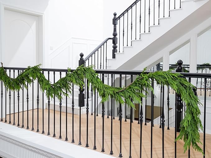 Garland 15 Ft Dark Green Norfolk Pine PE, Realistic Needle Holiday Greenery