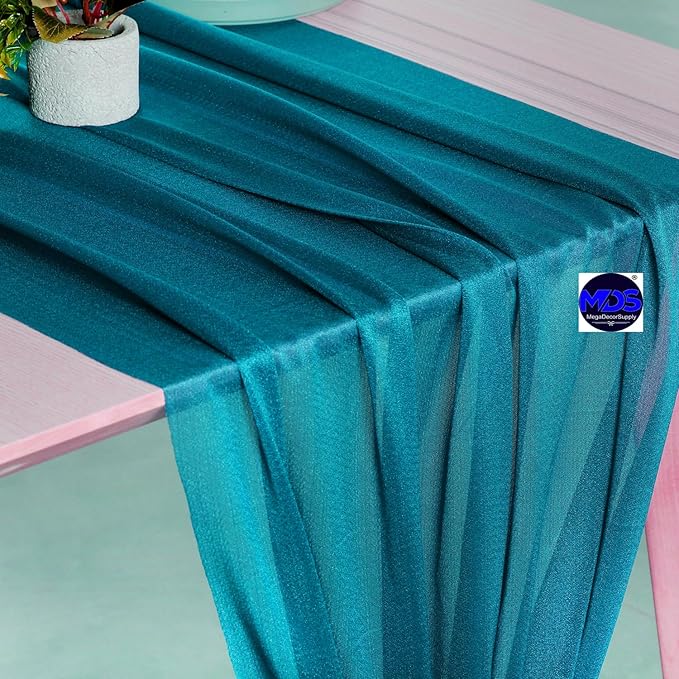 MDS Halloween Chiffon Table Runner - 25 Pack, 29 x 120 Inches, 10ft Each - Sheer Spooky Table Runners for Haunted House Parties, Trick-or-Treat Tables, Witchy Décor, Wedding & Events - Dark Teal