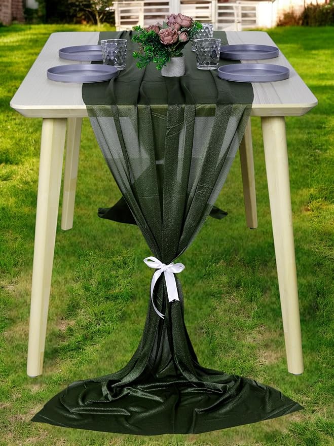 MDS Halloween Chiffon Table Runner - 5 Pack, 29 x 170 Inches, 14ft Each - Sheer Spooky Table Runners for Haunted House Parties, Trick-or-Treat Tables, Witchy Décor, Wedding & Events - Olive Green