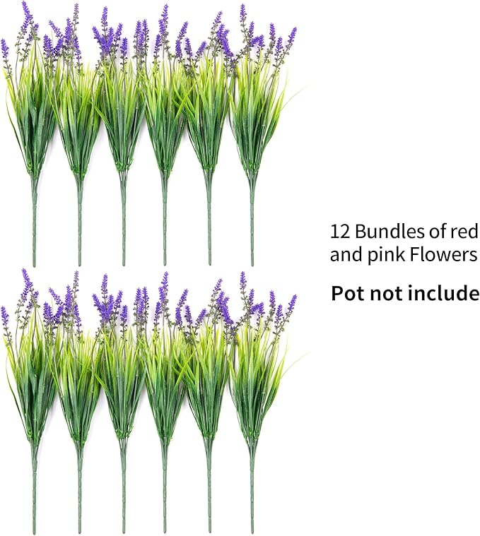 Artificial Plants Greenery, 12 Purple Bundles, 17-Inch Plastic Stems