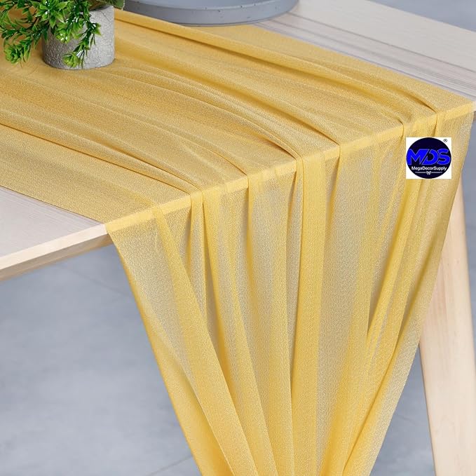 MDS Halloween Chiffon Table Runner - 5 Pack, 29 x 170 Inches, 14ft Each - Sheer Spooky Table Runners for Haunted House Parties, Trick-or-Treat Tables, Witchy Décor, Wedding & Events - Gold