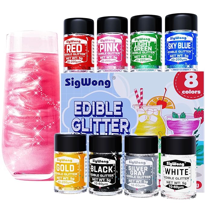 Edible Glitter Dusting Powder, 8 Colors, 5g Set for Drinks and Desserts