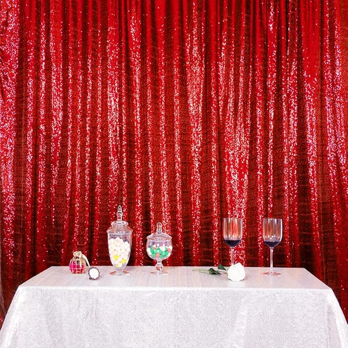 SquarePie Sequin Backdrop Less Transparent Background Sparkly Curtain for Wedding Christmas Party 6FT x 6FT Red