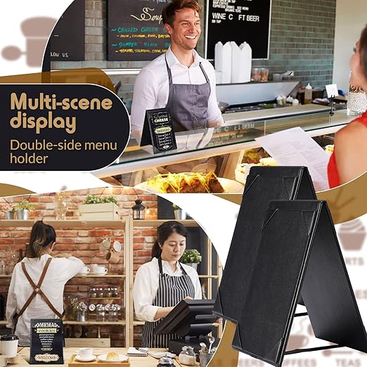Gerrii Leatherette Table Tents Black PU Leather Menu Covers Bulk Double Sided Frame Sign Holders 2 Side Drink Dessert Menu Folders for Restaurant Coffee Cafe Bar Wedding Supplies(40 Pack,4 x 6 Inch)