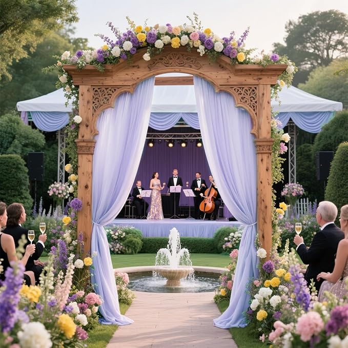 VOK Lavender Wedding Arch Draping Fabric Chiffon Fabric, 29in x 18Ft 2 Panels Sheer Chiffon Outdoor Curtain for Wedding Ceremony Birthday Party Decoration (Lavender,2 Panel)