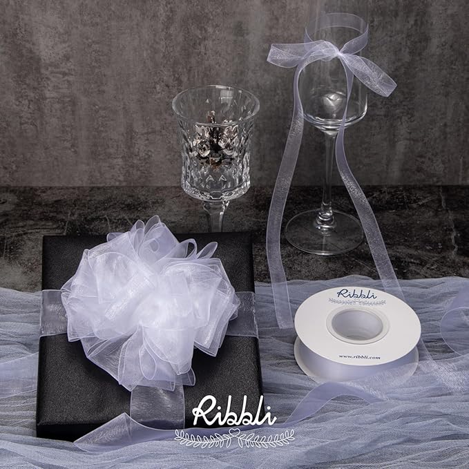 Ribbli White Sheer Organza Ribbon,1-1/2 Inches x Continuous 50 Yard Use for Gift Wrapping,Bouquet Wrapping,Wedding Decoration,All Crafting and Sewing