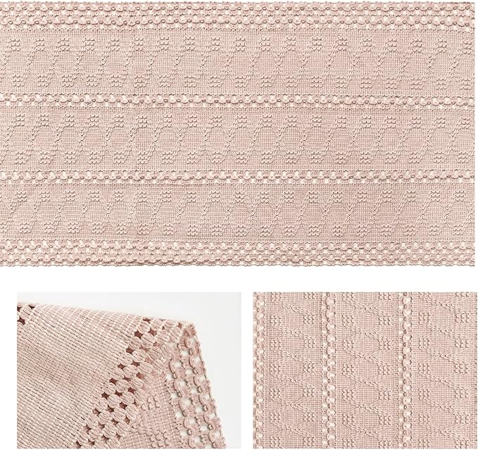 Artoid Mode Pink Farmhouse Woven Rustic Hollow Table Runner, Seasonal Holiday Hollow Kitchen Dining Table Decoration for Home Party Decor 12x90 Inch