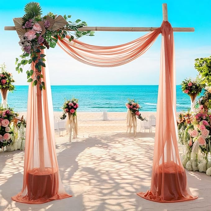 MDS Halloween Chiffon Draping Fabric - 2 Panel, 30" Wide x 50ft Long - Sheer Spooky Arbor & Canopy Drapery for Haunted House Backdrops, Party Ceilings, DIY Costumes & Themed Events - Terracotta