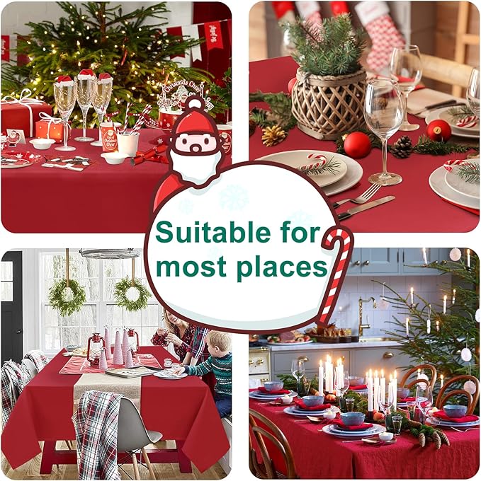 Hiasan Red Tablecloth Rectangle - Wrinkle Resistant and Waterproof Dining Room Washable Christmas Table Cloth, Polyester, 54 x 80 Inch