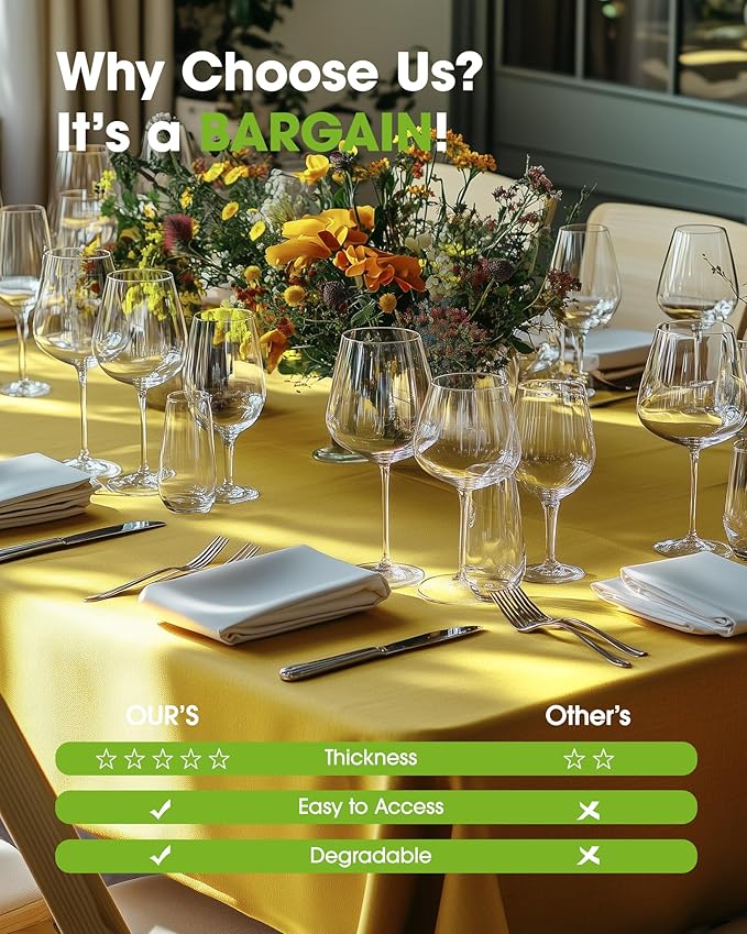 Pureegg Plastic Table Cloth Disposable 10 Pack, 54 x 108 Inch Table Cloths, Easter Party, Decorative Tablecloths, Rectangle, Lemon, Pastel Plastic Cover, Leakproof & Sturdy, Yellow